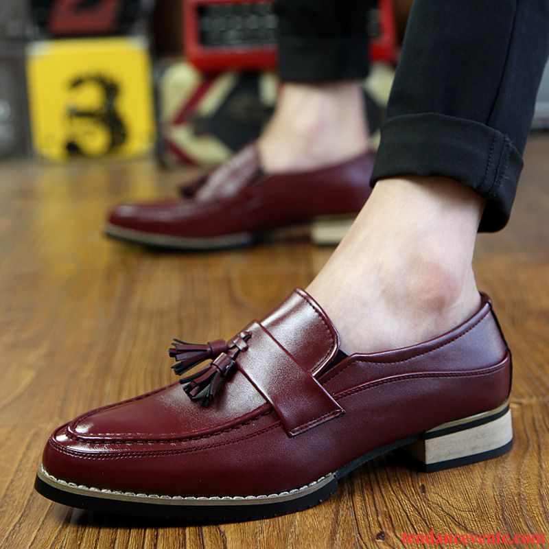 Derbies Cuir Noires Plates Pompon Homme Mode Décontractée Jeunesse Tendance Pointe Pointue L'automne Angleterre Marron