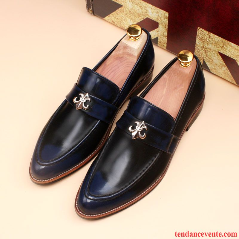 Derbies Cuir Noires Plates Pompon Homme Mode Décontractée Jeunesse Tendance Pointe Pointue L'automne Angleterre Marron