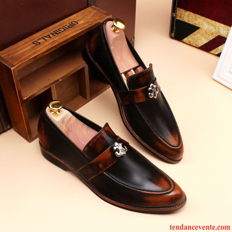 Derbies Cuir Noires Plates Pompon Homme Mode Décontractée Jeunesse Tendance Pointe Pointue L'automne Angleterre Marron