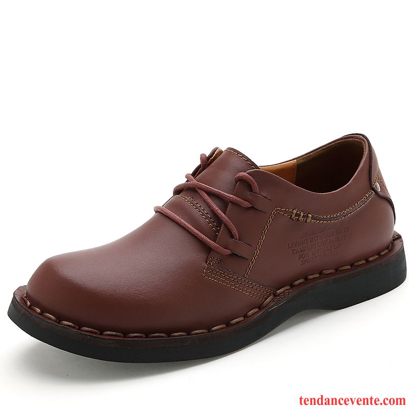 Derbies De Cuir Pour Homme L'automne Cuir Véritable Entreprise Décontractée Bureau Laçage Homme Basse Rouge Semelle Épaisse De Plein Air Gros Gris Pas Cher