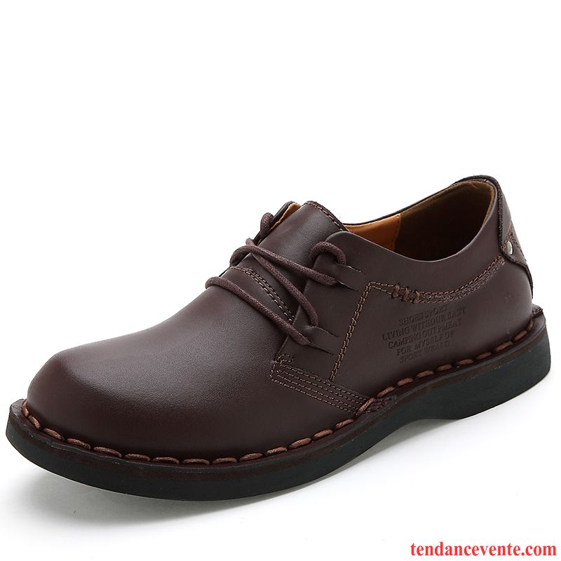 Derbies De Cuir Pour Homme L'automne Cuir Véritable Entreprise Décontractée Bureau Laçage Homme Basse Rouge Semelle Épaisse De Plein Air Gros Gris Pas Cher