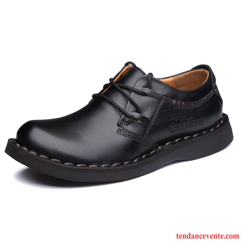 Derbies De Cuir Pour Homme L'automne Cuir Véritable Entreprise Décontractée Bureau Laçage Homme Basse Rouge Semelle Épaisse De Plein Air Gros Gris Pas Cher