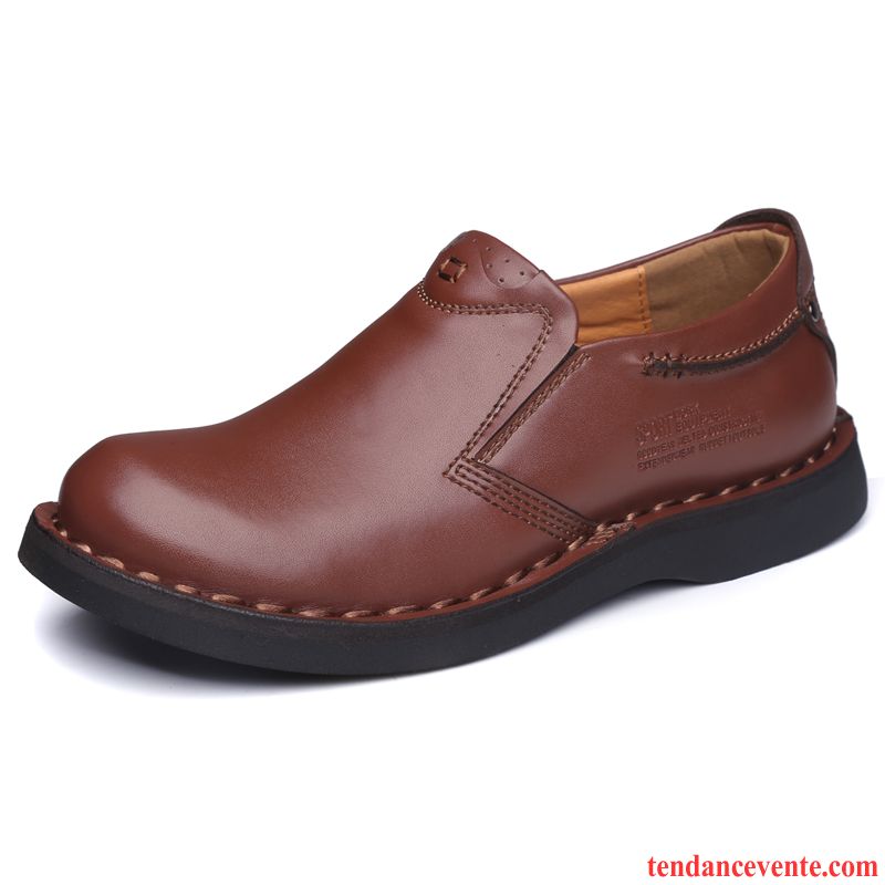 Derbies De Cuir Pour Homme L'automne Cuir Véritable Entreprise Décontractée Bureau Laçage Homme Basse Rouge Semelle Épaisse De Plein Air Gros Gris Pas Cher