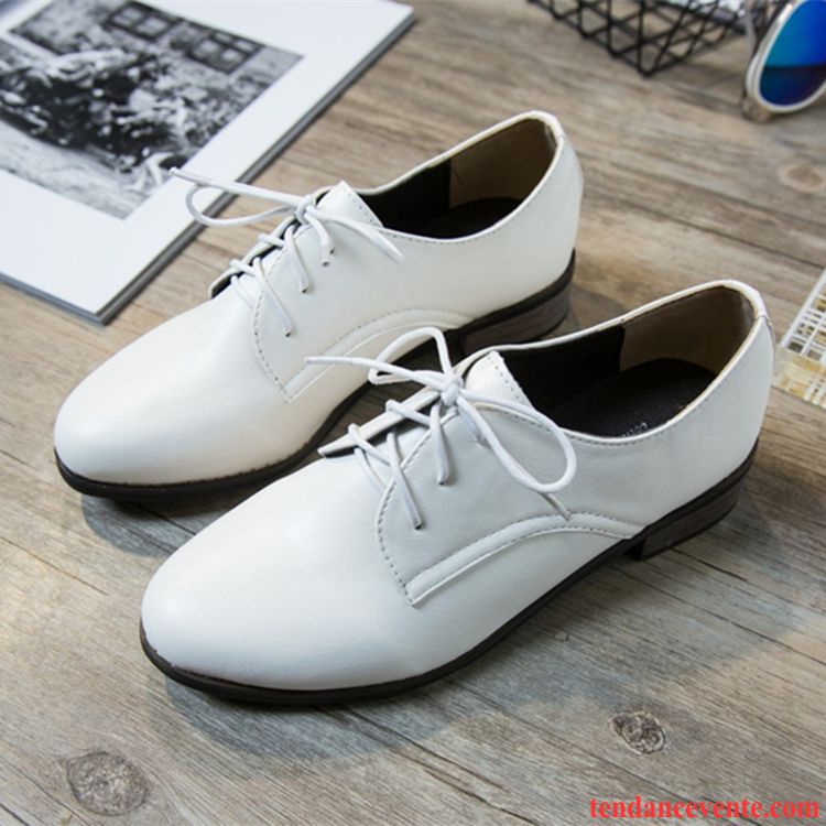 Derbies En Daim Pour Femme Femme Blanc Angleterre Vent D'université Laçage Pointe Pointue Plates Tous Les Assortis Pas Cher