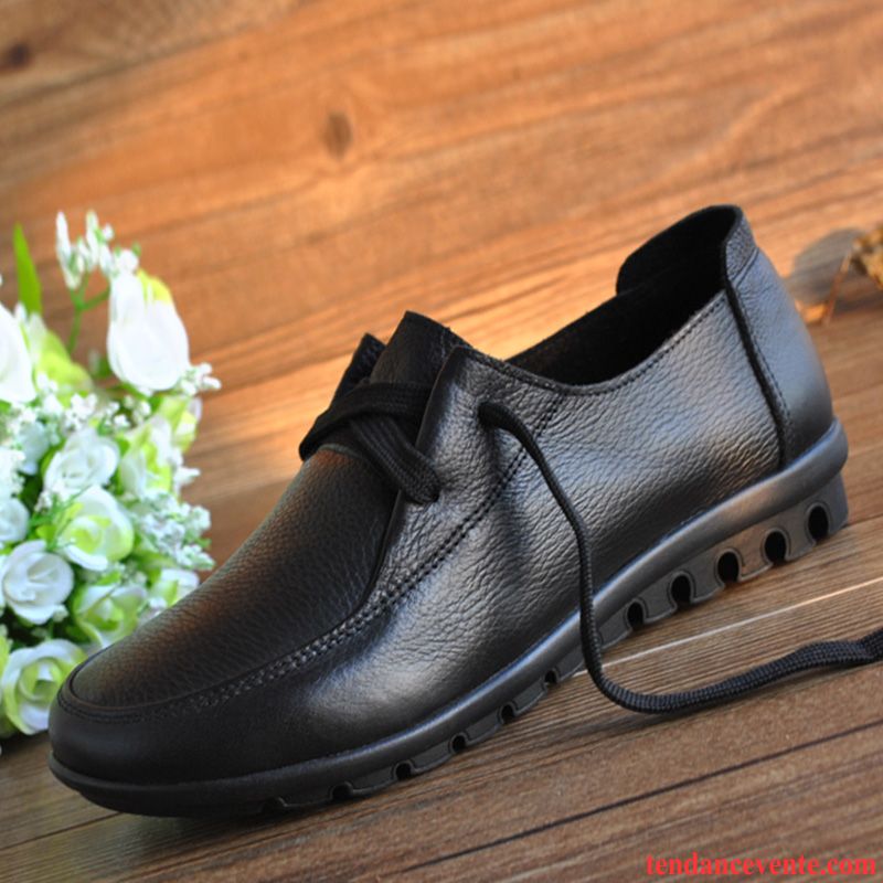 Derbies Femme Cuir Printemps Laçage Femme L'automne Confortable Plates Décontractée Cuir Véritable Antidérapant Semelle Doux Pierre