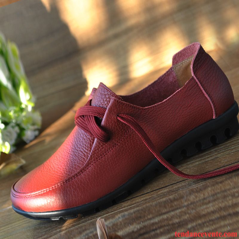 Derbies Femme Cuir Printemps Laçage Femme L'automne Confortable Plates Décontractée Cuir Véritable Antidérapant Semelle Doux Pierre