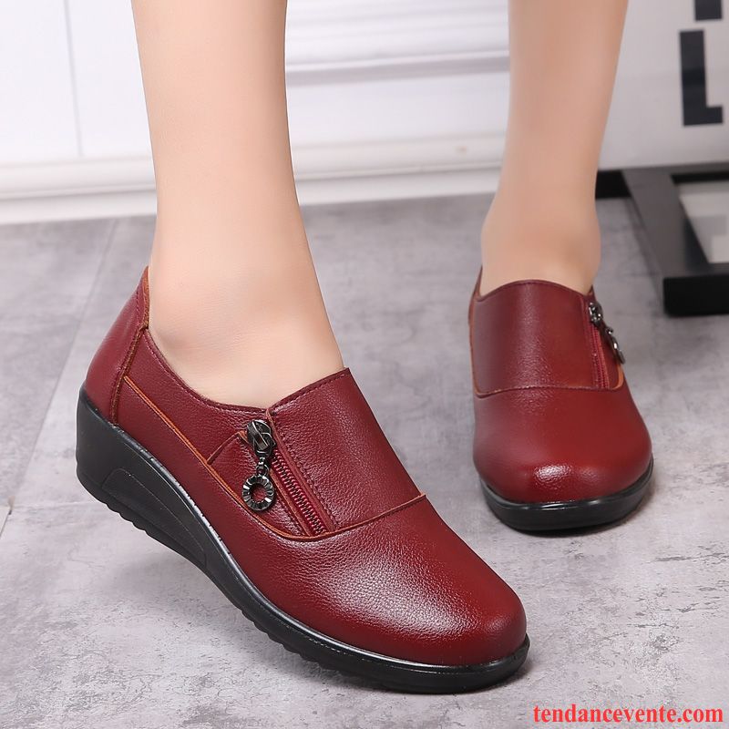 Derbies Femme Rouge Talons Compensés Femme Décontractée Printemps Cuir Véritable L'automne Semelle Doux