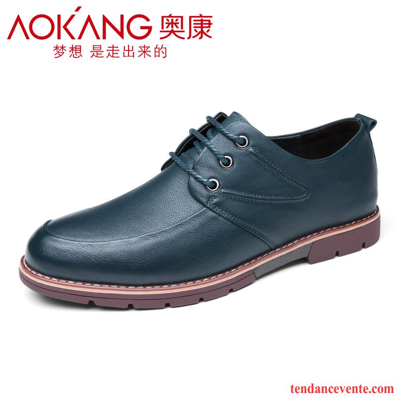 Derbies Homme A Talon Angleterre Bout Rond Décontractée Homme Respirant Basse Cuir Véritable Porter Entreprise Laçage Soldes