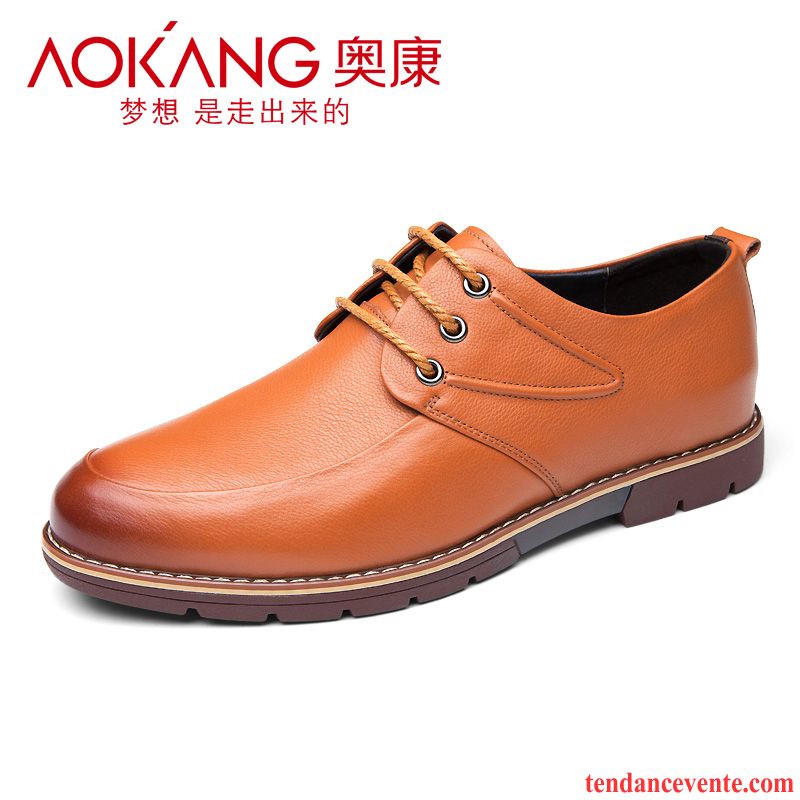 Derbies Homme A Talon Angleterre Bout Rond Décontractée Homme Respirant Basse Cuir Véritable Porter Entreprise Laçage Soldes