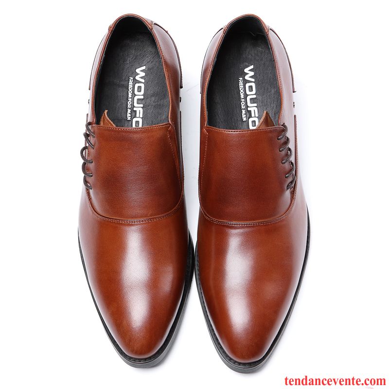 Derbies Homme Angleterre Cuir Véritable Augmenté Tendance Pointe Pointue Semelle Épaisse Marron