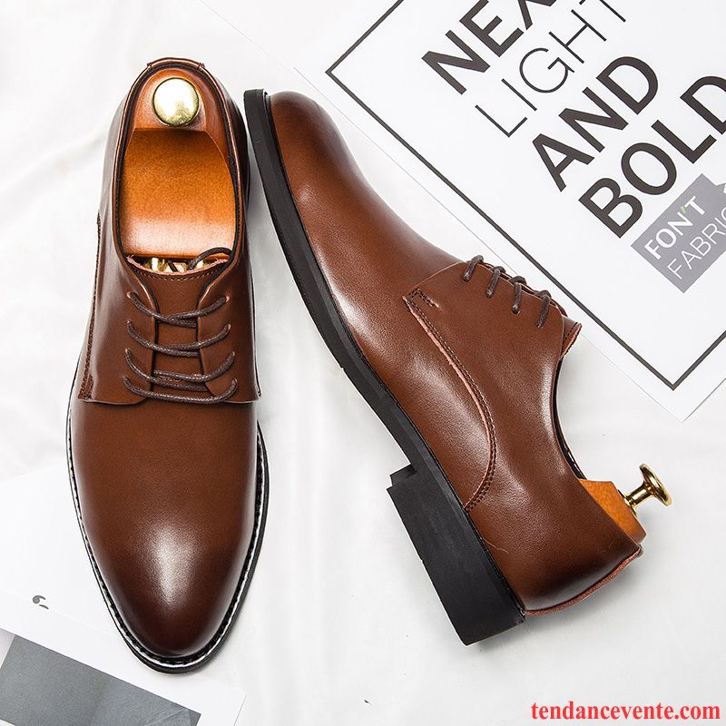 Derbies Homme Angleterre Pointe Pointue Augmenté Chaussures De Mariage Décontractée Jeunesse Marron