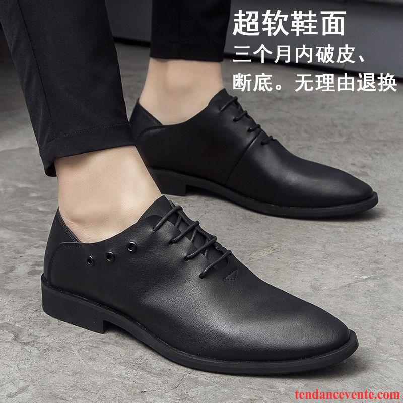 Derbies Homme Angleterre Pointe Pointue Cuir Véritable Augmenté En Cuir Semelle Doux Noir