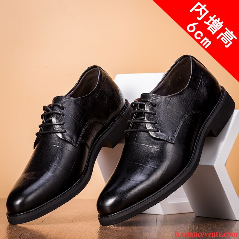 Derbies Homme Augmenté Cuir Véritable Chaussures De Mariage Angleterre Tendance Crocodile Noir