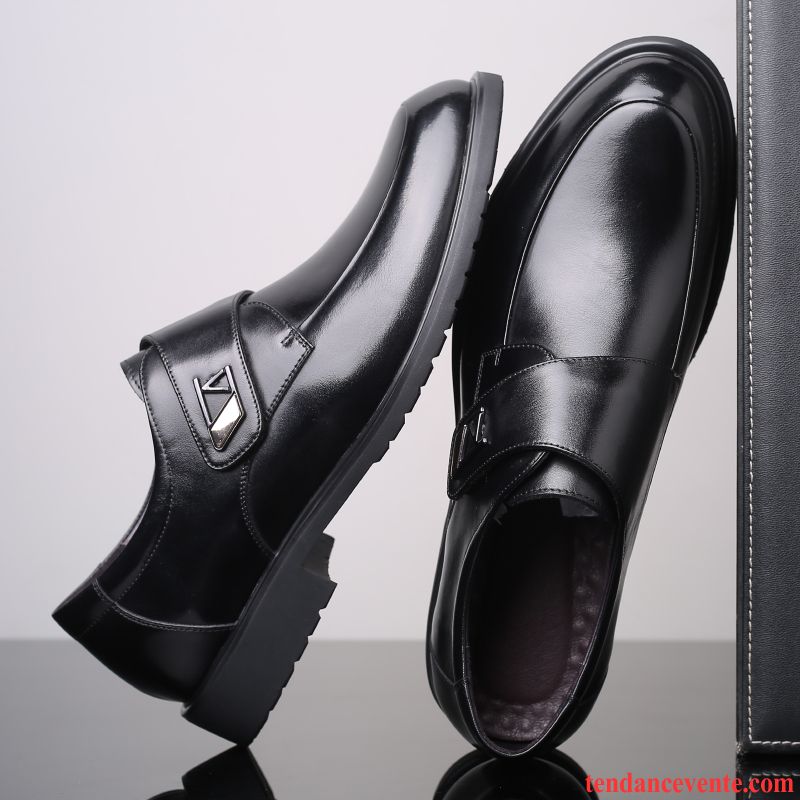 Derbies Homme Bout Rond Entreprise Respirant Tendance Décontractée Cuir Véritable Noir