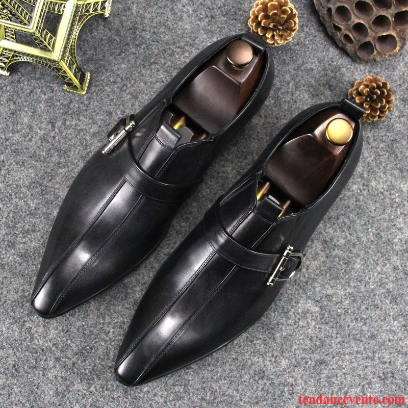 Derbies Homme Chaussures De Mariage Cuir Entreprise Cuir Véritable Angleterre Pointe Pointue Noir