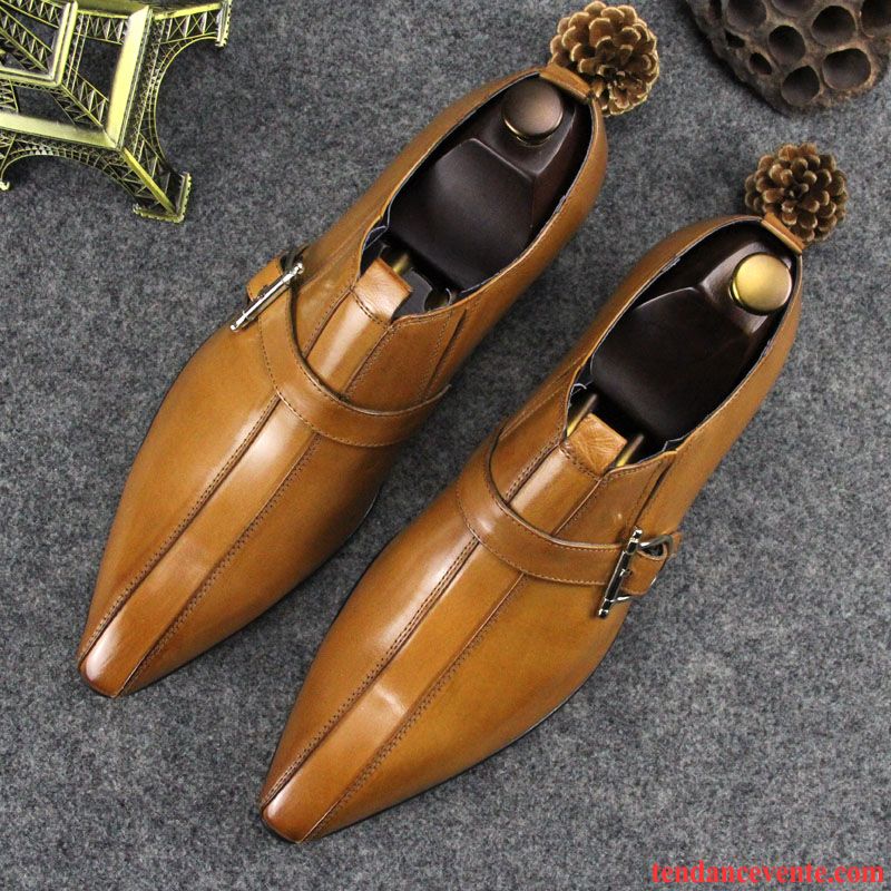 Derbies Homme Chaussures De Mariage Cuir Entreprise Cuir Véritable Angleterre Pointe Pointue Noir