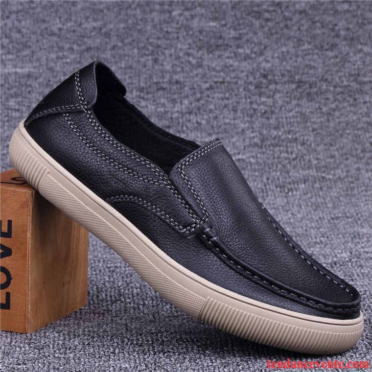 Derbies Homme Chaussures De Skate Dessus Cuir Cuir Véritable Décontractée Semelle Doux Noir