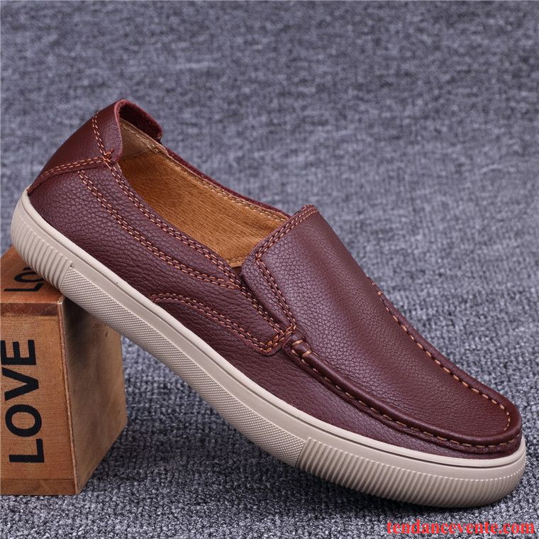 Derbies Homme Chaussures De Skate Dessus Cuir Cuir Véritable Décontractée Semelle Doux Noir