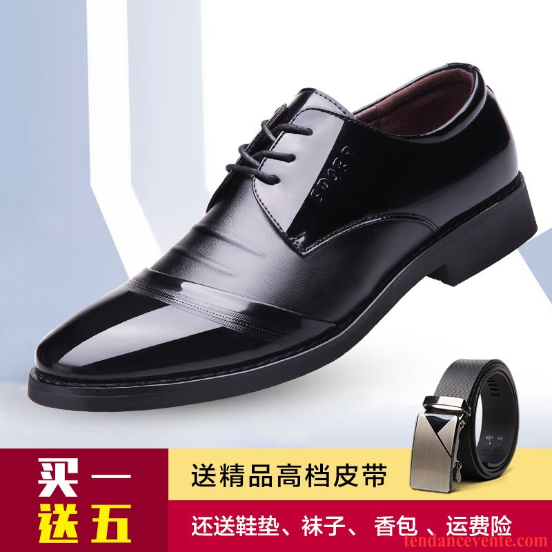 Derbies Homme Cuir Talon Homme Tendance Cuir Verni Printemps Augmenté Entreprise Angleterre Pointe Pointue Noir Brun