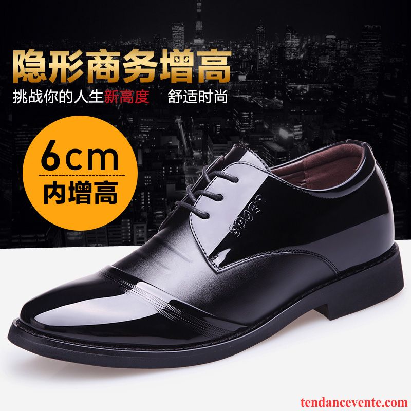 Derbies Homme Cuir Talon Homme Tendance Cuir Verni Printemps Augmenté Entreprise Angleterre Pointe Pointue Noir Brun