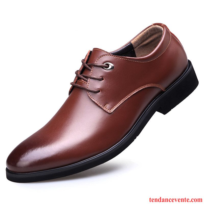 Derbies Homme Cuir Talon Homme Tendance Cuir Verni Printemps Augmenté Entreprise Angleterre Pointe Pointue Noir Brun