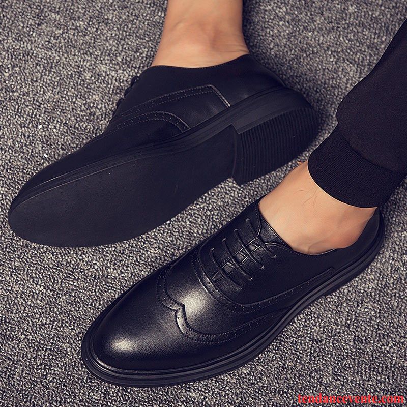 Derbies Homme Cuir Véritable Angleterre Respirant Entreprise Tendance Augmenté Noir