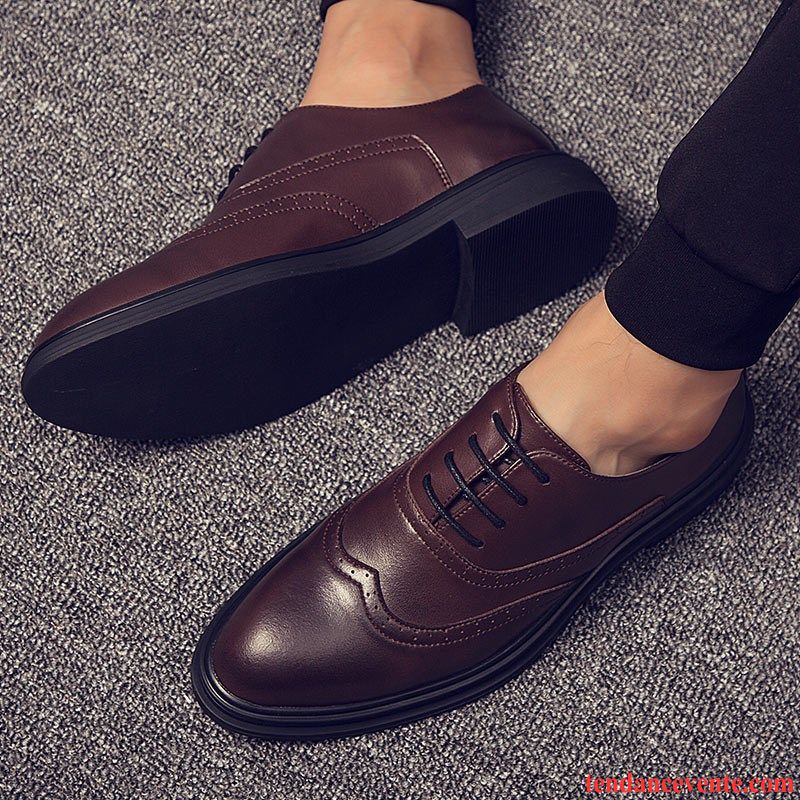 Derbies Homme Cuir Véritable Angleterre Respirant Entreprise Tendance Augmenté Noir