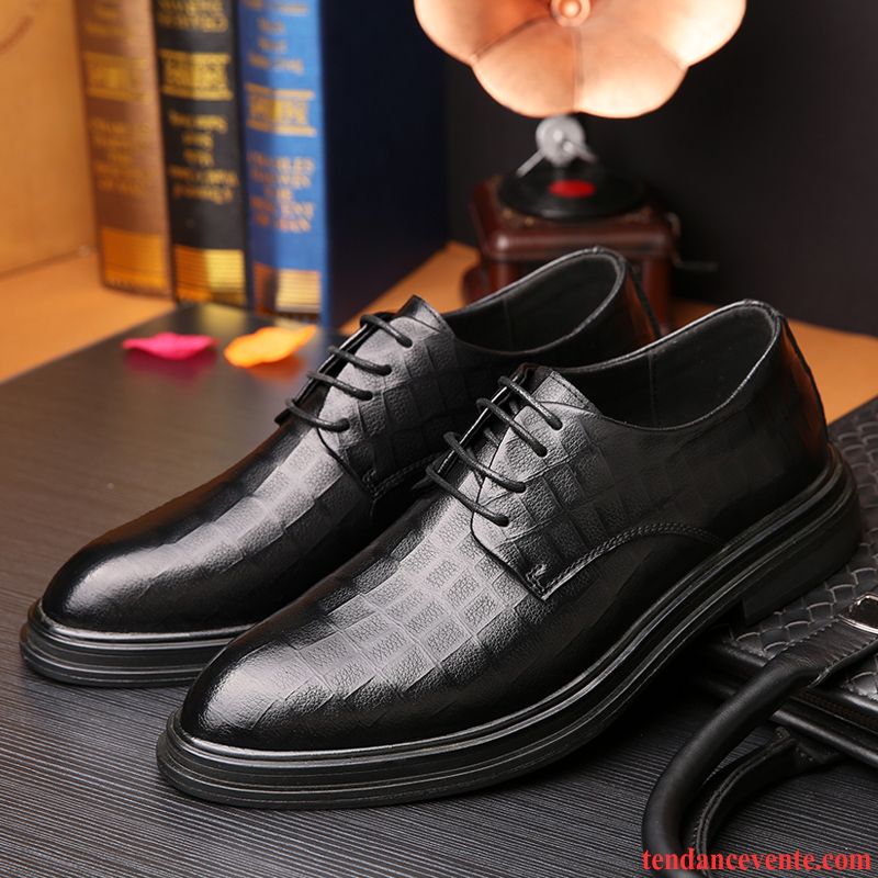 Derbies Homme Cuir Véritable Augmenté Printemps Entreprise Décontractée Pointe Pointue Noir