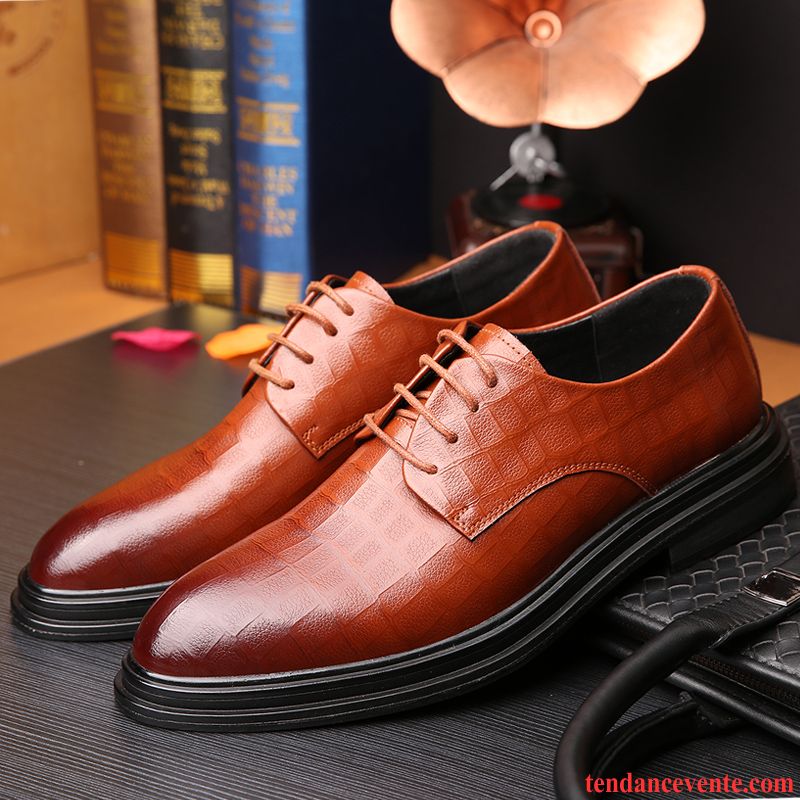 Derbies Homme Cuir Véritable Augmenté Printemps Entreprise Décontractée Pointe Pointue Noir