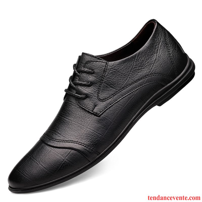 Derbies Homme Cuir Véritable Laçage Fleur En Cuir Entreprise Printemps Noir