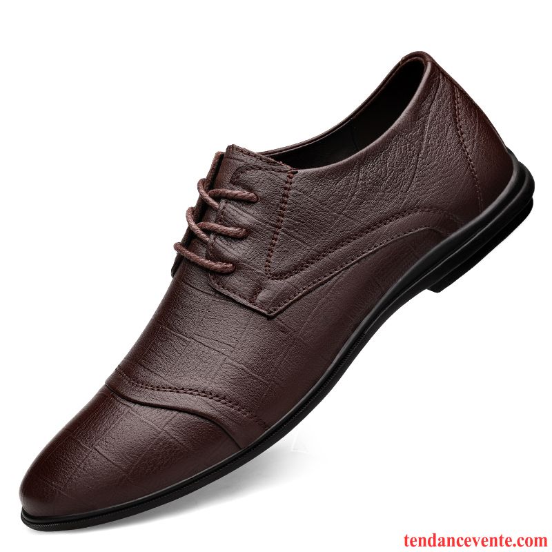 Derbies Homme Cuir Véritable Laçage Fleur En Cuir Entreprise Printemps Noir