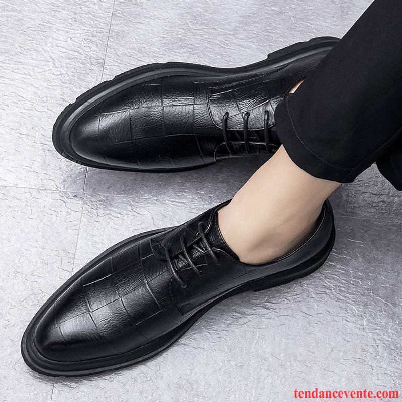 Derbies Homme Cuir Véritable Tendance Entreprise Angleterre Augmenté Hiver Noir