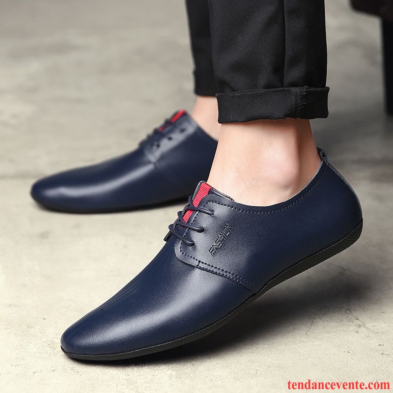 Derbies Homme Décontractée Entreprise Jeunesse Cuir Véritable Angleterre Printemps Noir