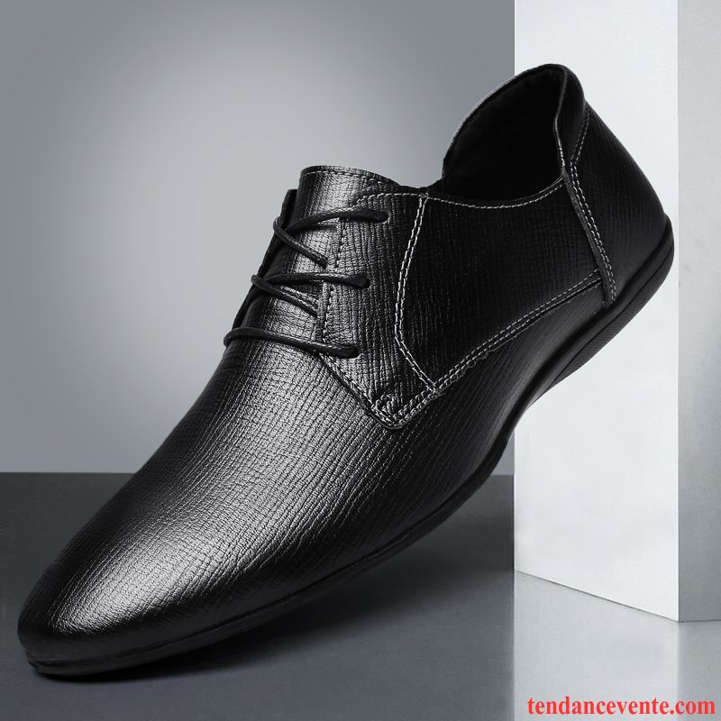 Derbies Homme Décontractée Entreprise Jeunesse Cuir Véritable Angleterre Printemps Noir