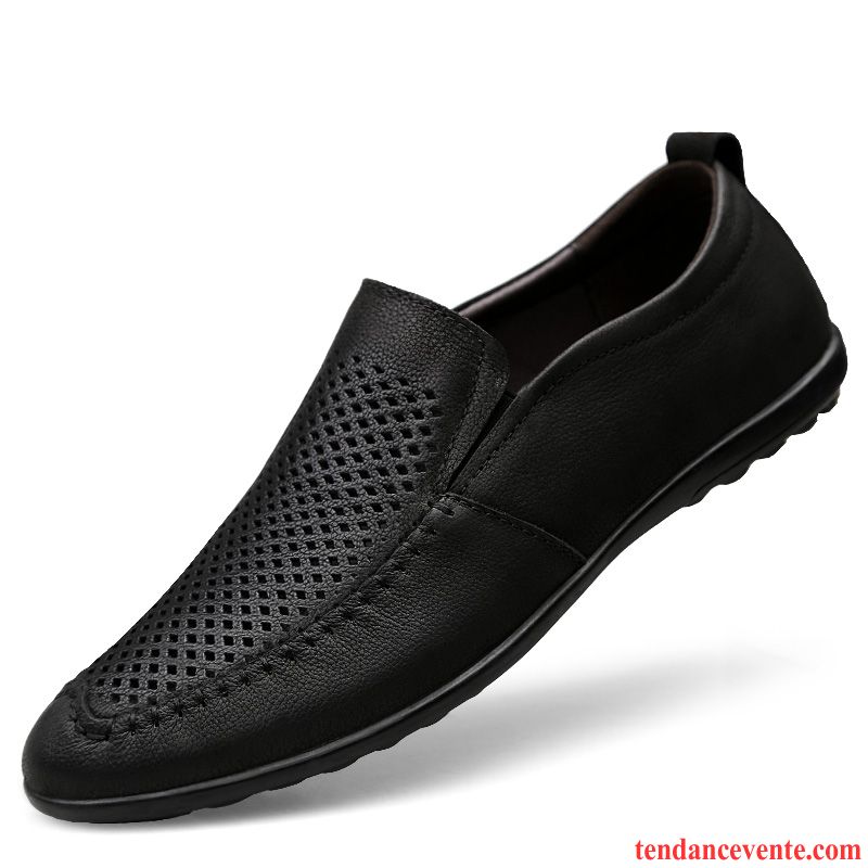 Derbies Homme En Cuir Cuir Véritable Angleterre Respirant Tendance Tous Les Assortis Noir