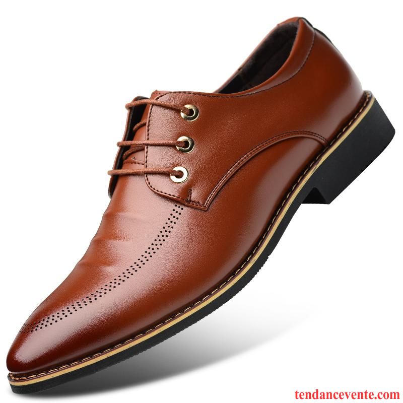 Derbies Homme En Cuir Pas Cher Hiver Entreprise Pointe Pointue Décontractée Homme Plus De Velours Chaussures En Coton Tendance Chaussures De Mariage