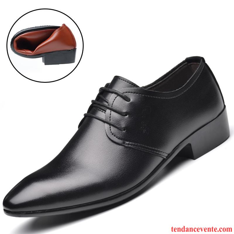 Derbies Homme En Cuir Pas Cher Hiver Entreprise Pointe Pointue Décontractée Homme Plus De Velours Chaussures En Coton Tendance Chaussures De Mariage