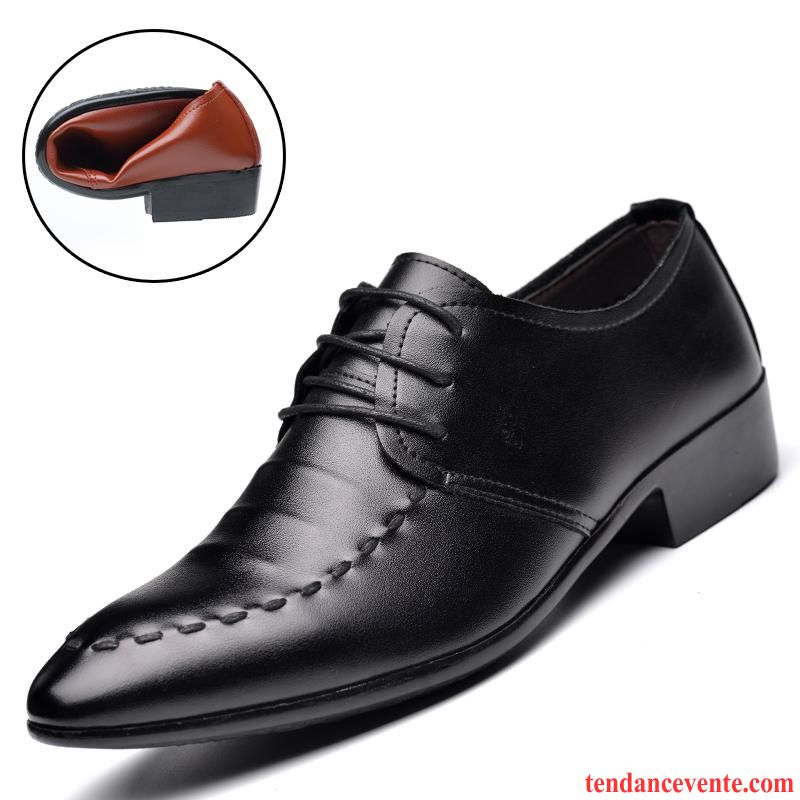 Derbies Homme En Cuir Pas Cher Hiver Entreprise Pointe Pointue Décontractée Homme Plus De Velours Chaussures En Coton Tendance Chaussures De Mariage