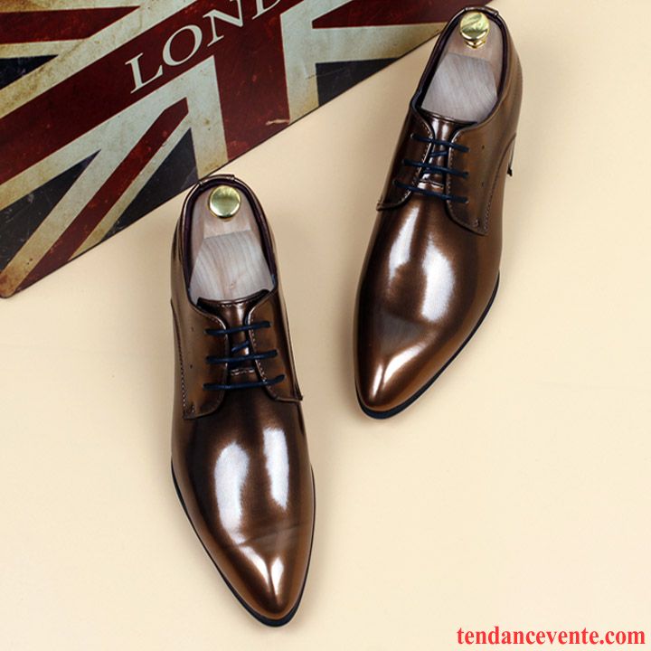 Derbies Homme Entreprise Chaussures De Mariage Pointe Pointue Cuir Verni En Cuir Tendance Bleu