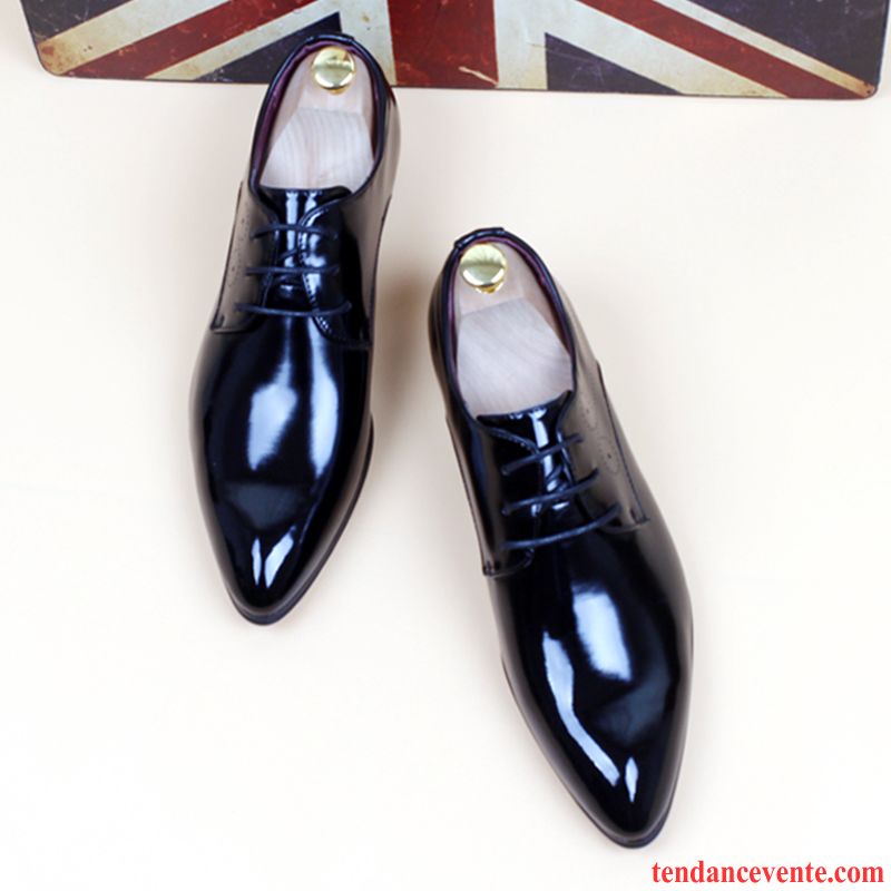 Derbies Homme Entreprise Chaussures De Mariage Pointe Pointue Cuir Verni En Cuir Tendance Bleu