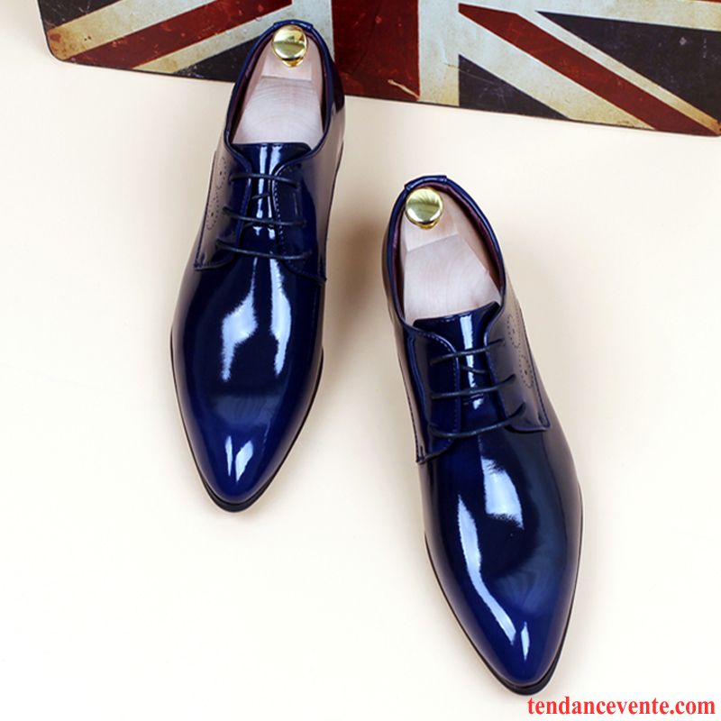 Derbies Homme Entreprise Chaussures De Mariage Pointe Pointue Cuir Verni En Cuir Tendance Bleu