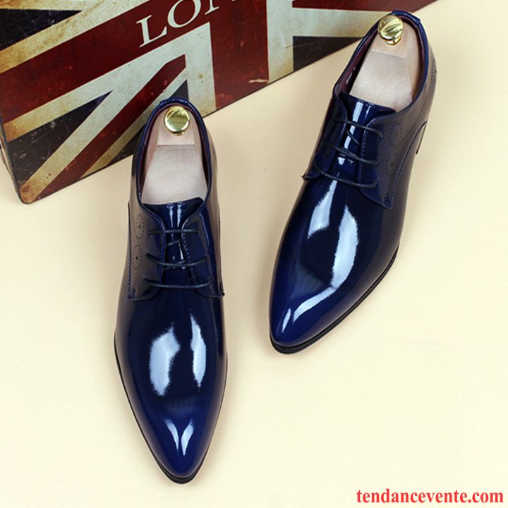 Derbies Homme Entreprise Chaussures De Mariage Pointe Pointue Cuir Verni En Cuir Tendance Bleu