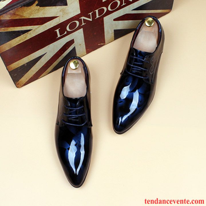 Derbies Homme Entreprise Chaussures De Mariage Pointe Pointue Cuir Verni En Cuir Tendance Bleu