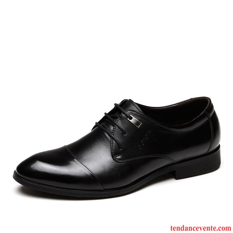 Derbies Homme Entreprise Semelle Doux Chaussures De Mariage Angleterre Cuir Véritable Printemps Noir