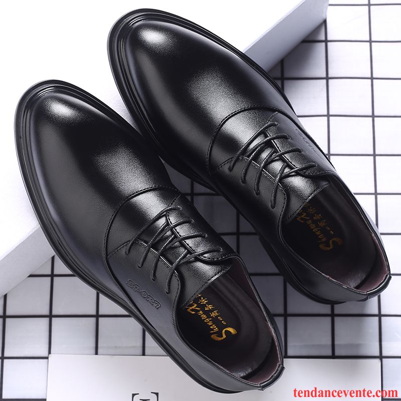 Derbies Homme Entreprise Tendance Augmenté Pointe Pointue Cuir Véritable Beau Noir