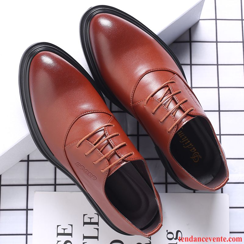 Derbies Homme Entreprise Tendance Augmenté Pointe Pointue Cuir Véritable Beau Noir