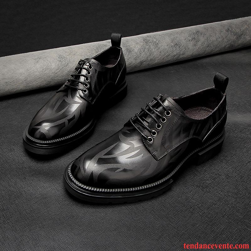 Derbies Homme Gros Angleterre Chaussures De Mariage Cuir Véritable Augmenté Mode Noir