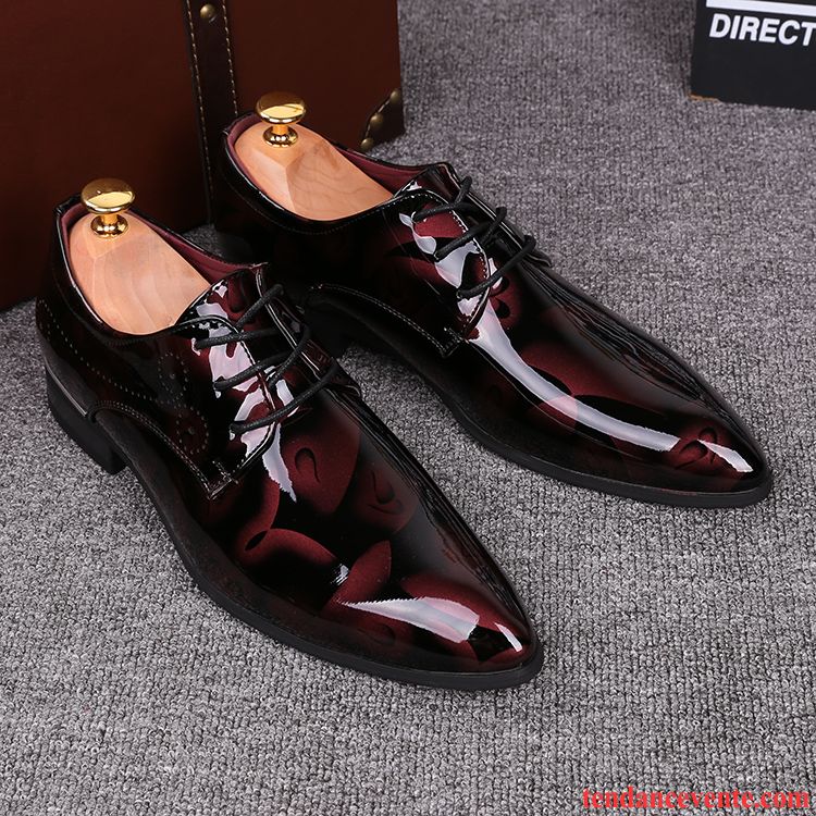 Derbies Homme Jeunesse Chaussures De Mariage Angleterre En Cuir Tendance Personnalité Rouge