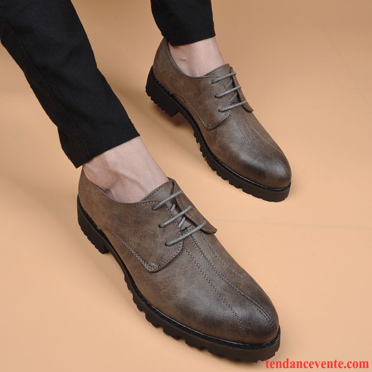 Derbies Homme Jeunesse Hiver Augmenté Décontractée Pointe Pointue Cuir Véritable