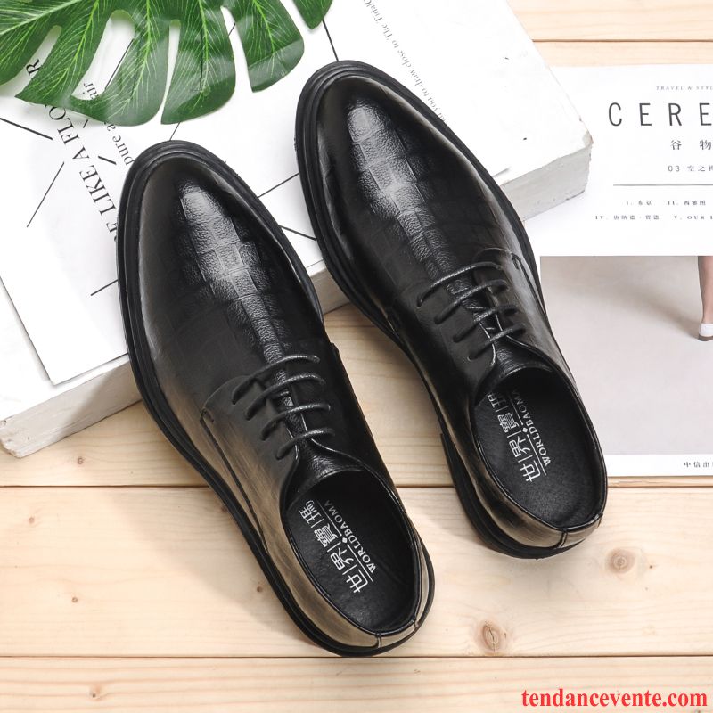 Derbies Homme Jeunesse Tendance Semelle Épaisse Angleterre Été Augmenté Noir